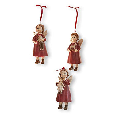 Loberon Anhänger 3er Set Beringen, detailverliebte Engelchen, von Hand veredelt, nostalgischer Charme, Weihnachten, Weihnachtsdeko, Christbaumschmuck,Polyresin, Polyester, rot im Sale